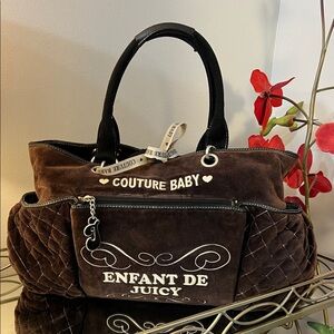 Vintage Y2K Juicy Couture "Enfant De Juicy" Velour Chocolate Brown Diaper Bag